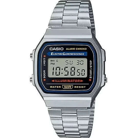 Casio Digital Alarm Chrono Stainless Steel A168WA-1WDF A168WA-1W Unisex Watch
