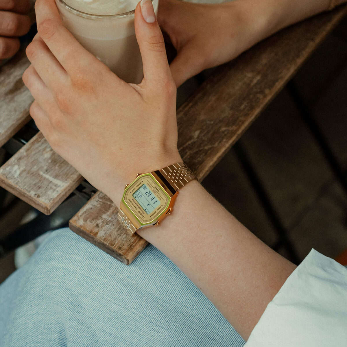 Casio Vintage bluetoothâ®  smartphone link - gold - built-in accelerometer senses body movement...