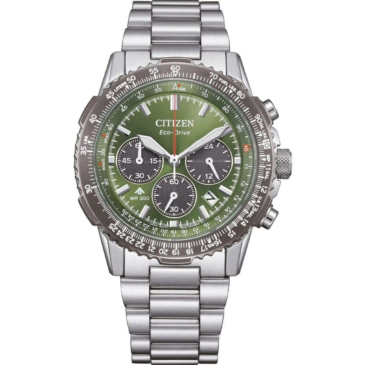 Citizen Promaster Sky Chronograph Stainless Steel Green Dial Eco-Drive Diver's CA4664-60W 200M Me...