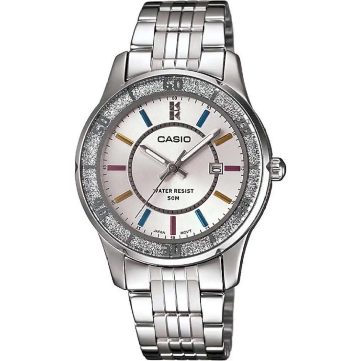 Casio Collection Lady date glitter bezel - white (ltp-1358d-7avdf) Women's Watch