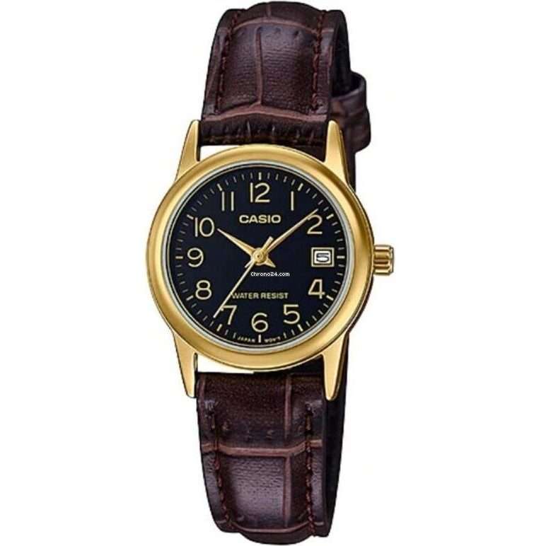 Casio Collection Lady date gold, leather - black (ltp-v002gl-1budf) Women's Watch