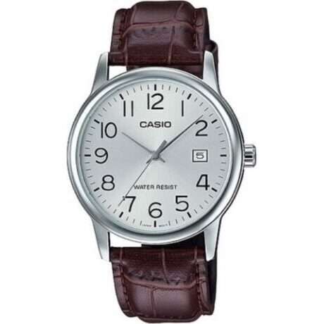 Casio Collection date, leather - silver (mtp-v002l-7b2udf) Men's Watch