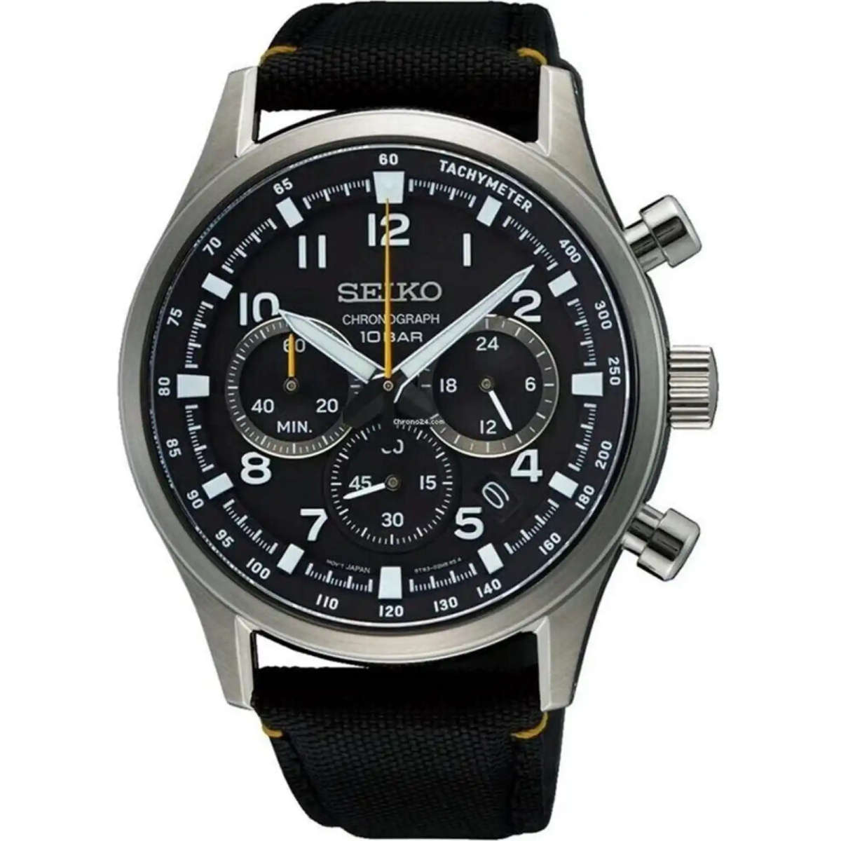 Seiko Discover More Sport Chronograph Nylon Strap Black Dial Quartz SSB449P1 100M Men's Watch
