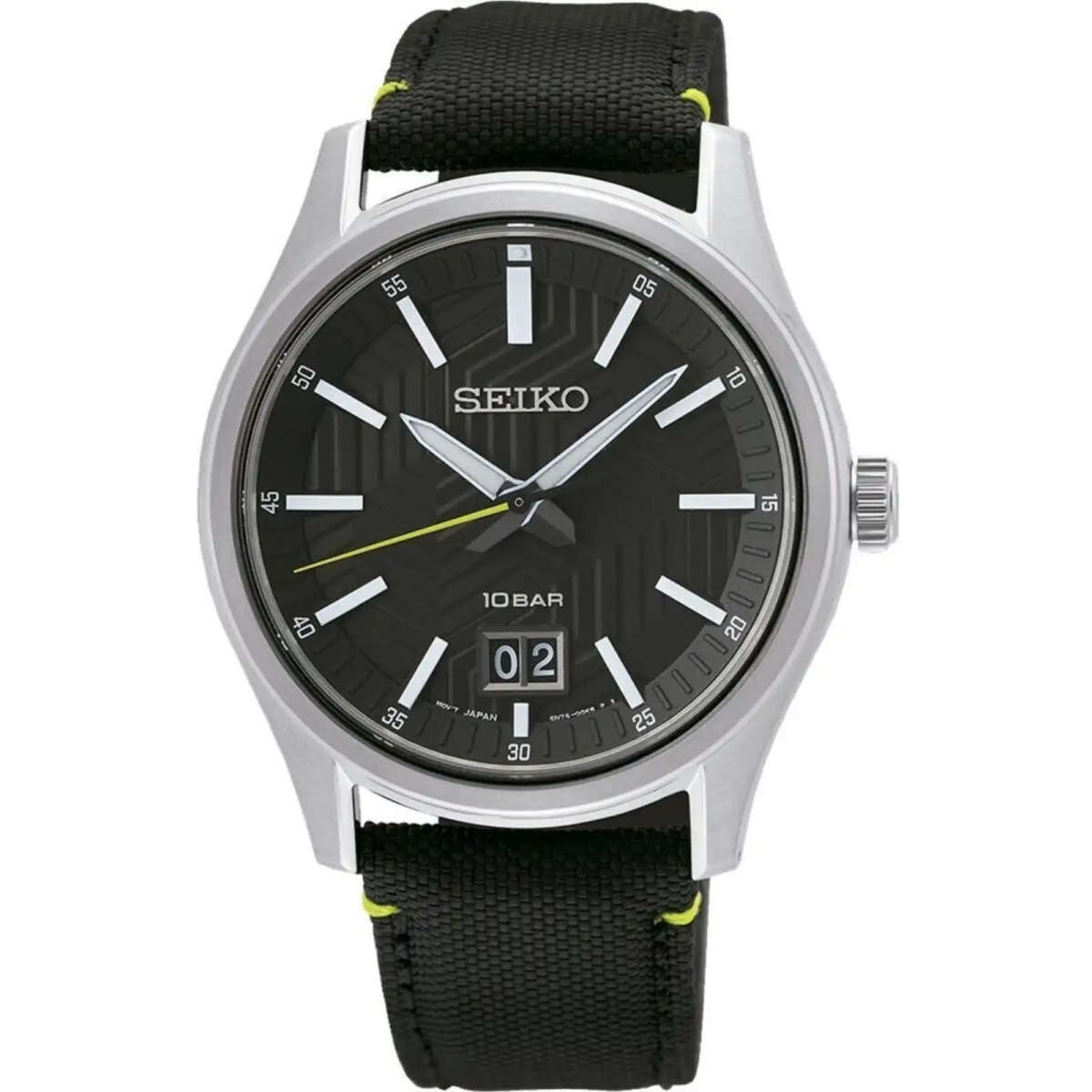 Seiko Big Date Nylon Strap Black Dial Quartz SUR517P1 100M Men's Watch