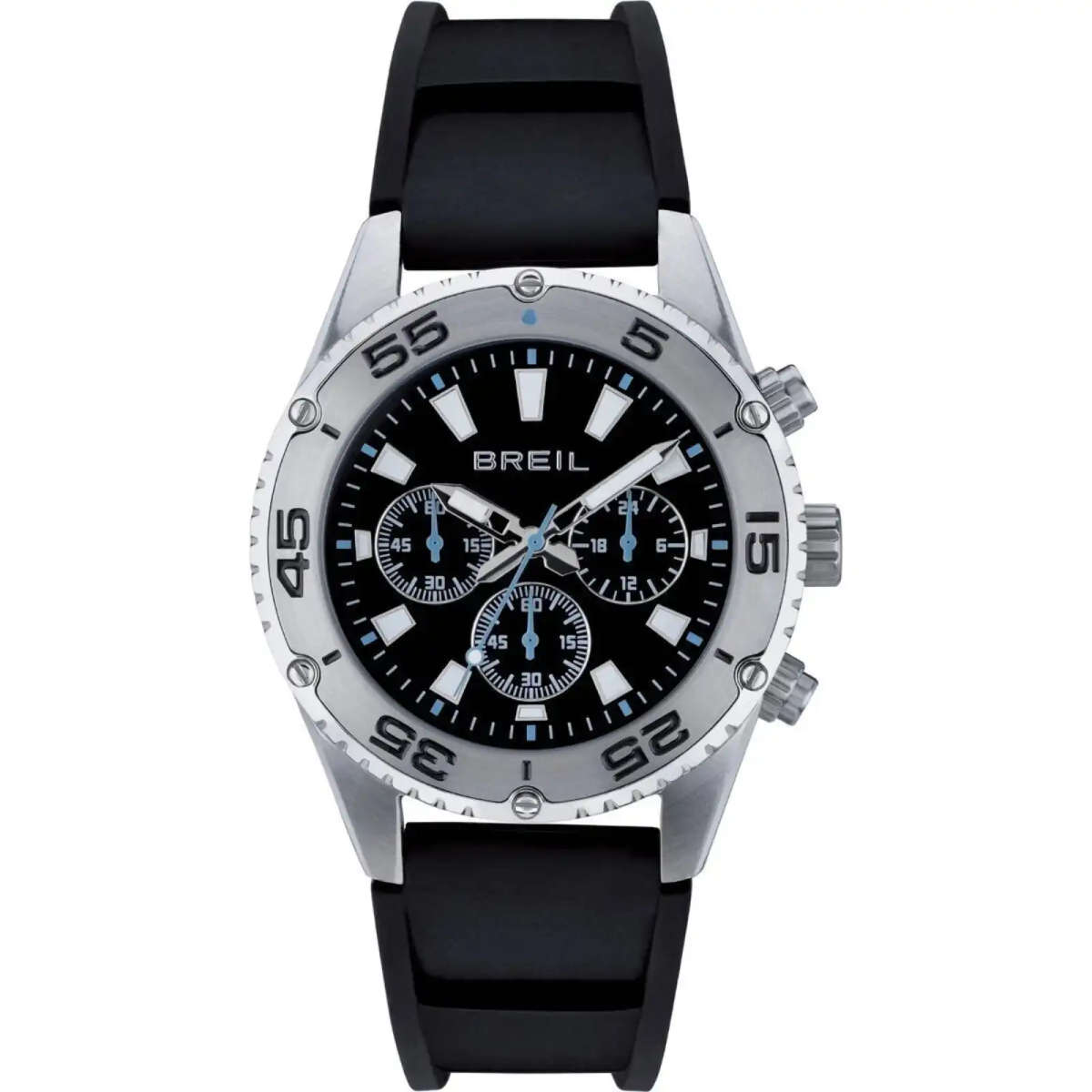 Breil Sprinter 43mm Mens Chronograph  Black Dial, Silver Steel Case & Black Silicone Strap ...