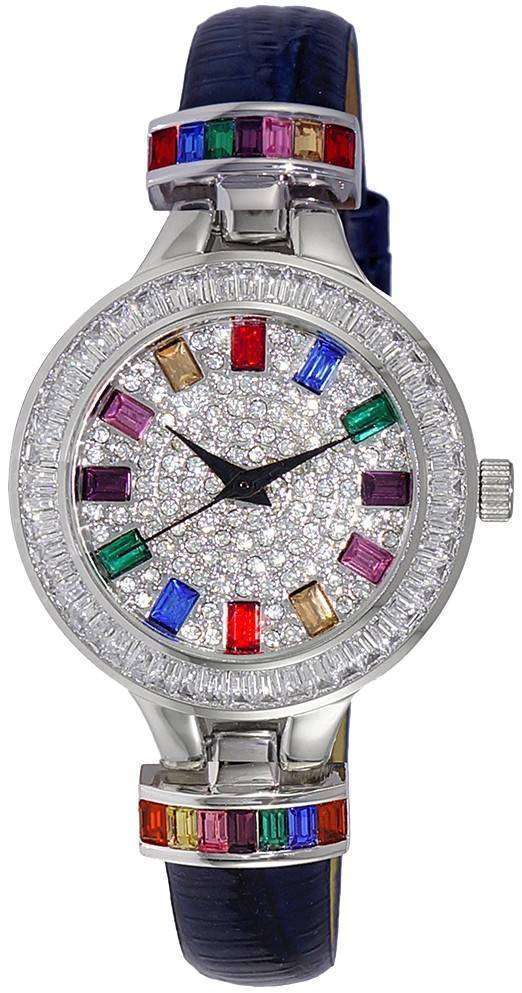 Adee Kaye Mondo G-3 Collection Crystal Accents Multi-Color Austrian Stone Dial Quartz AK2522-LCBU...