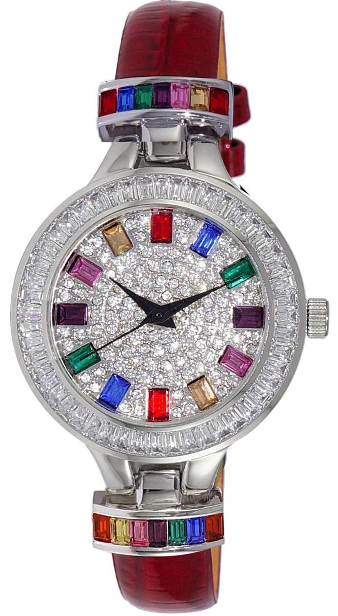 Adee Kaye Gems Collection Crystal Accents Multi-Color Austrian Stone Dial Quartz AK2522-LCRD Wome...