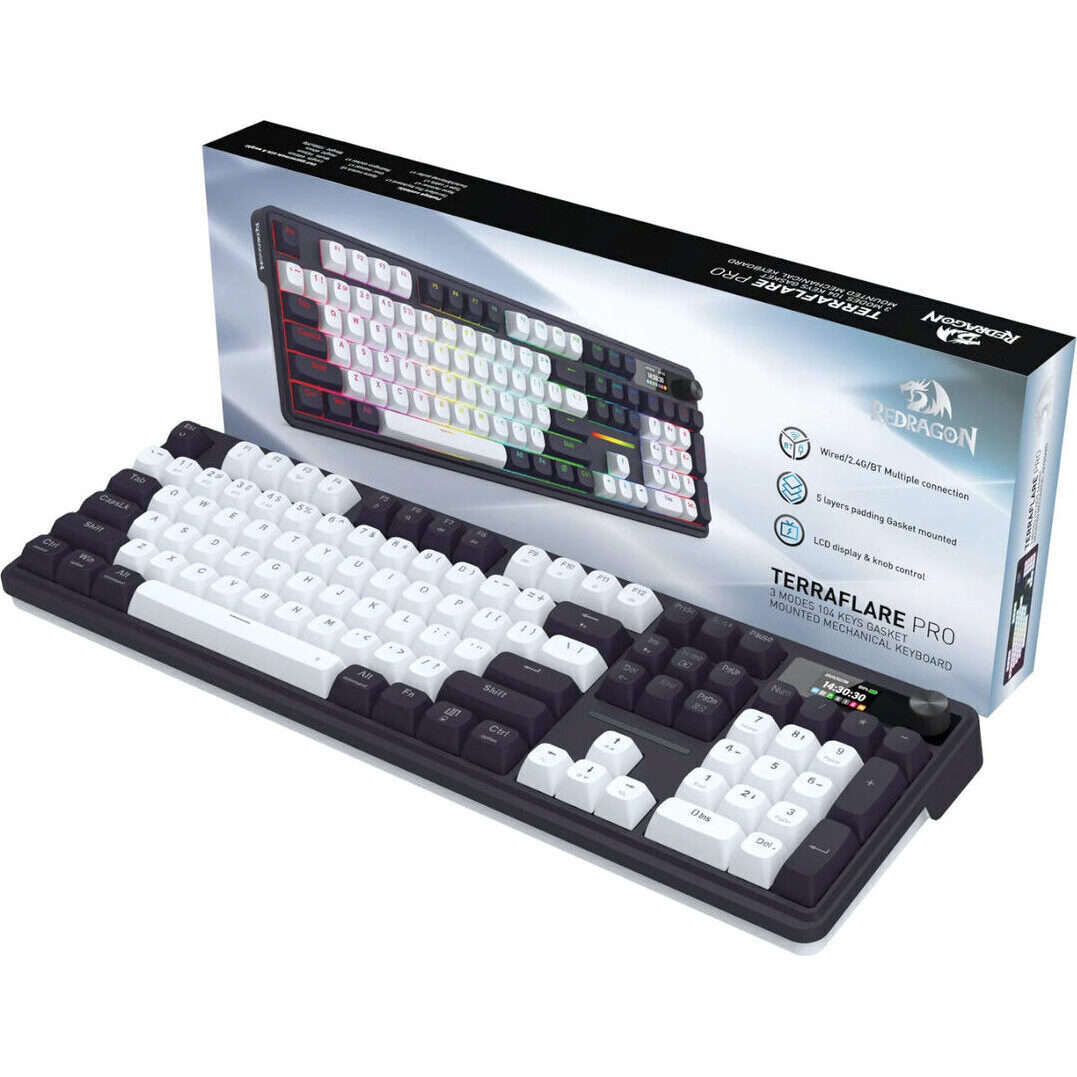 Redragon K762WB-RGB-PRO LCD Full-size Gasket Mechanical Keyboard - Black