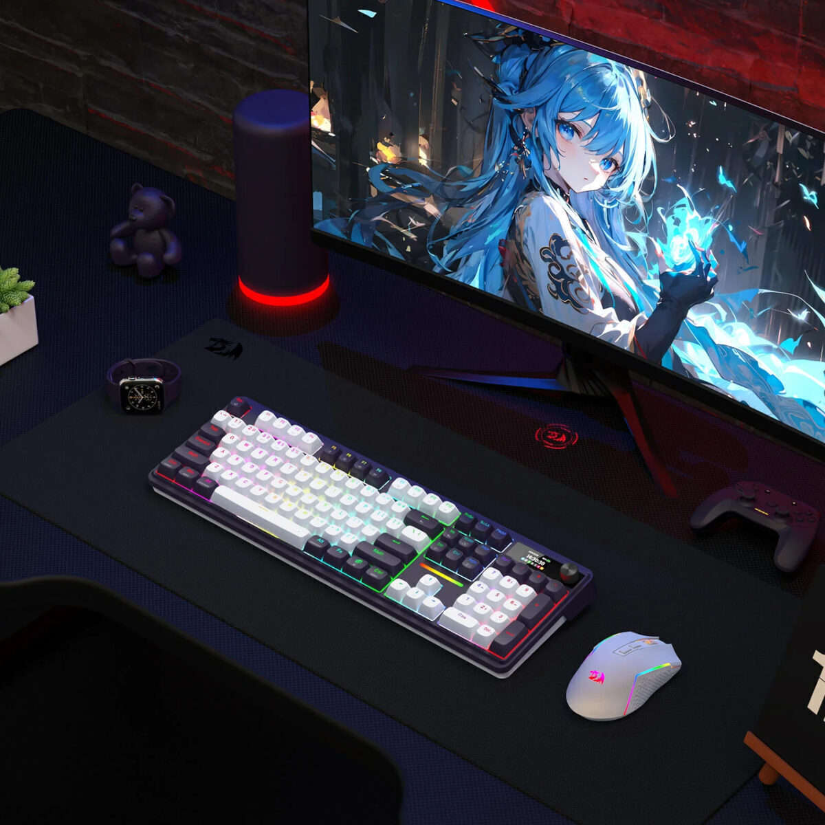 Redragon K762WB-RGB-PRO LCD Full-size Gasket Mechanical Keyboard - Black