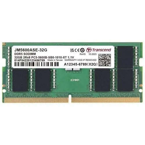 TRANSCEND JET MEMORY 32GB DDR5-5600 Unbuffered NOTEBOOK SO-DIMM 2RX8 CL46  (2Gx8)x16