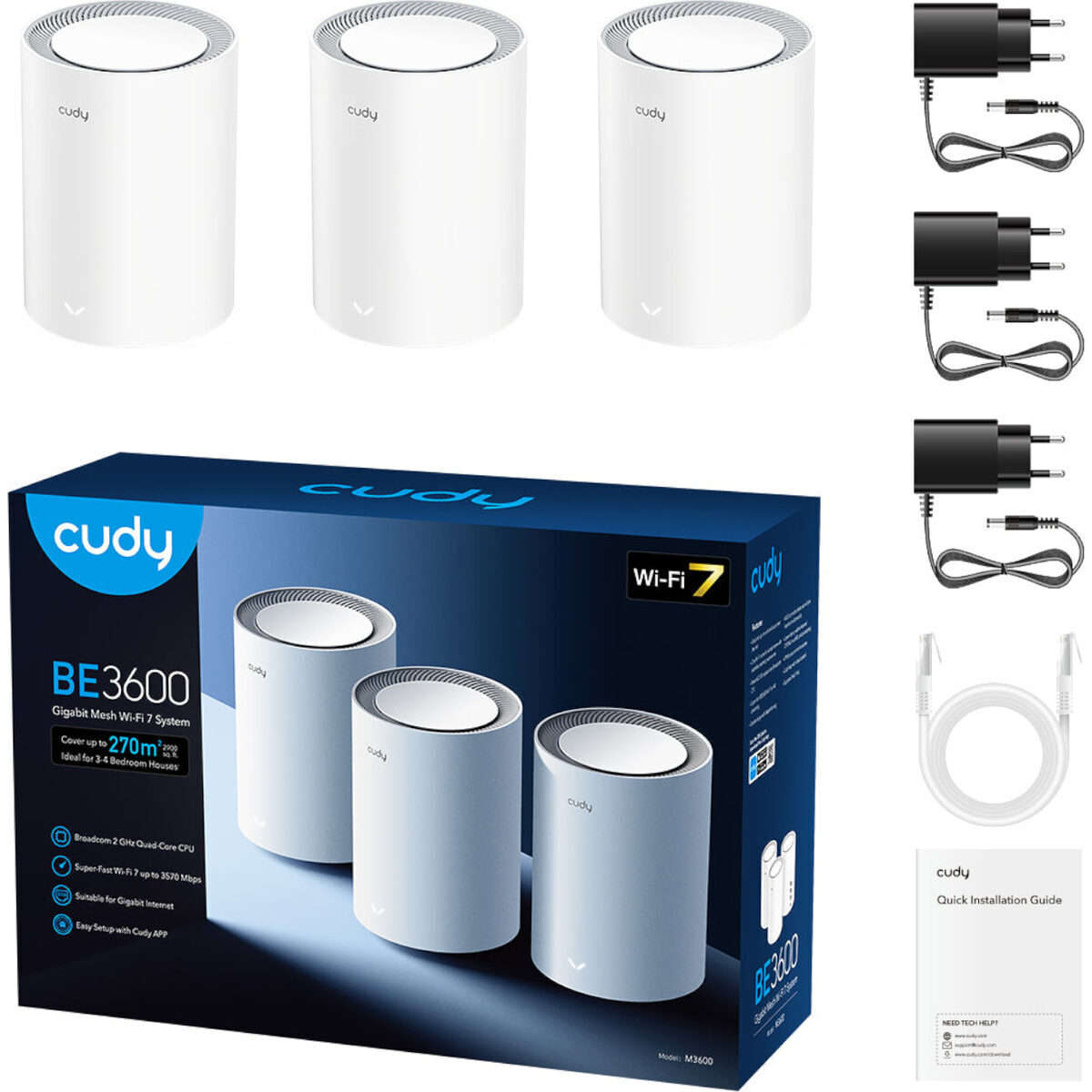 Cudy BE3600 Gigabit Mesh Wi-Fi 7 System (M3600)  3 Pack