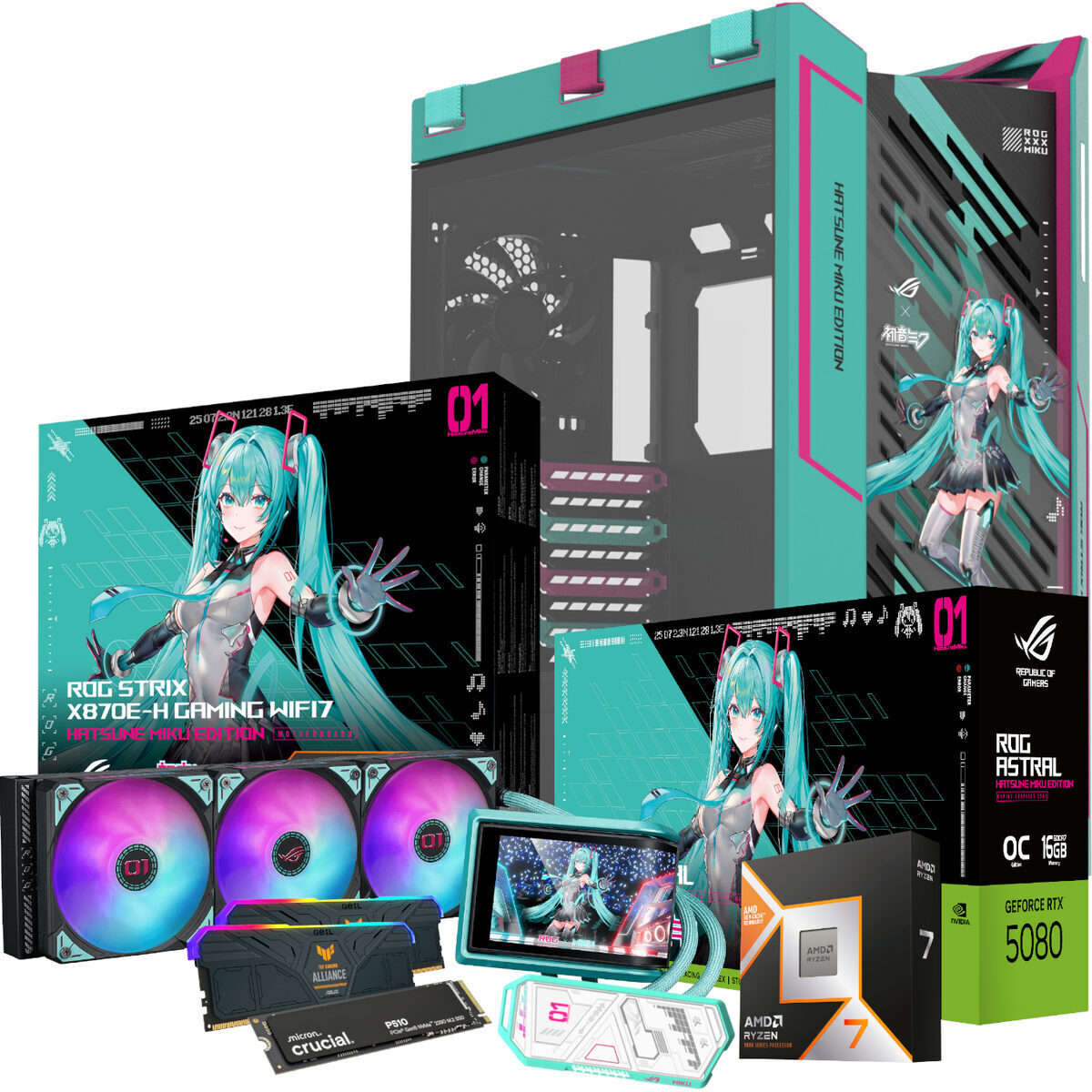 PCBuilder Ryzen 7 9800X3D ASUS X MIKU Windows 11 Gaming PC