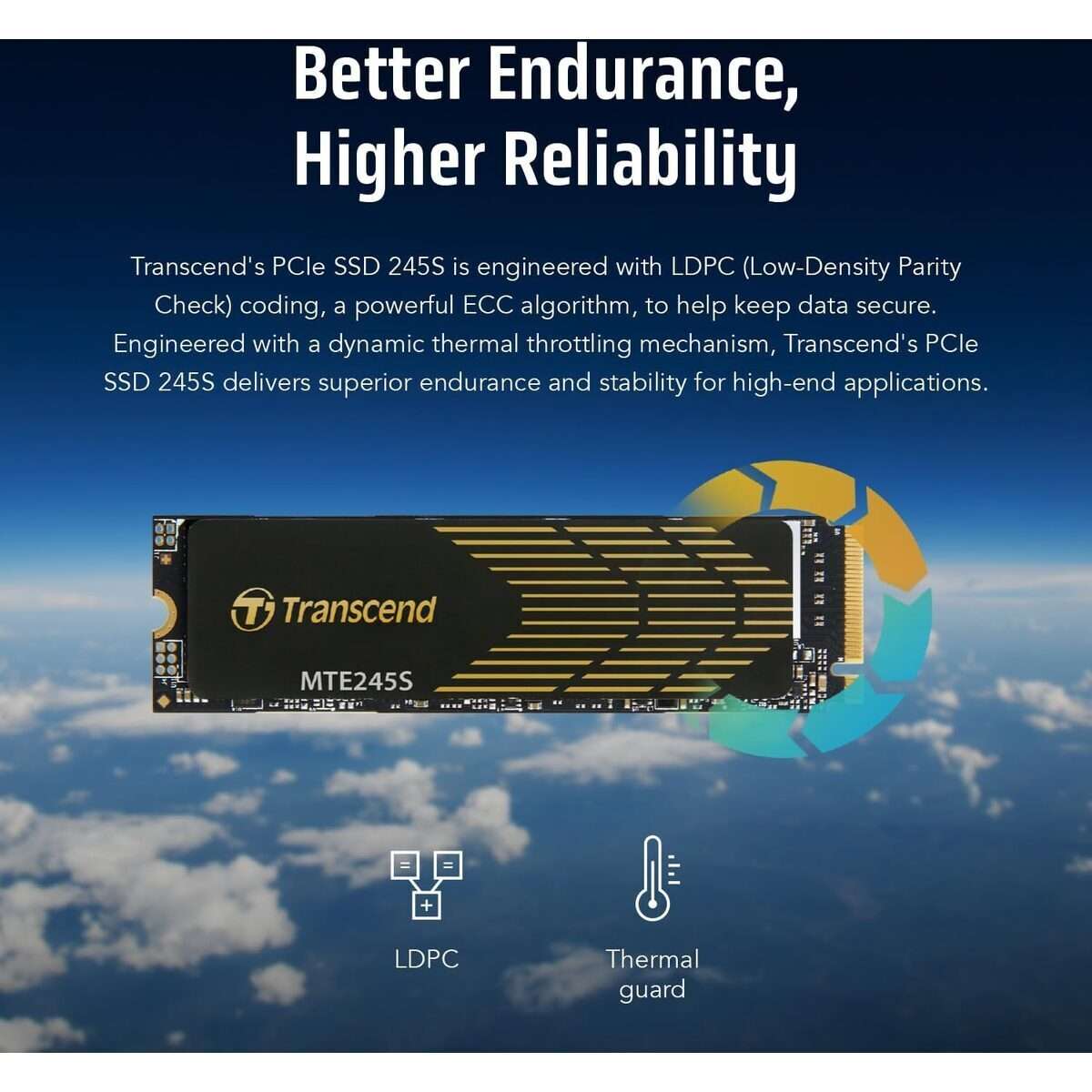 TRANSCEND 1 TB MTE245S PCI-E  GEN 4X4 M.2 NVMe 2280 SSD 3D TLC - 5300 MB/s Read 4600 MB/s Write -...