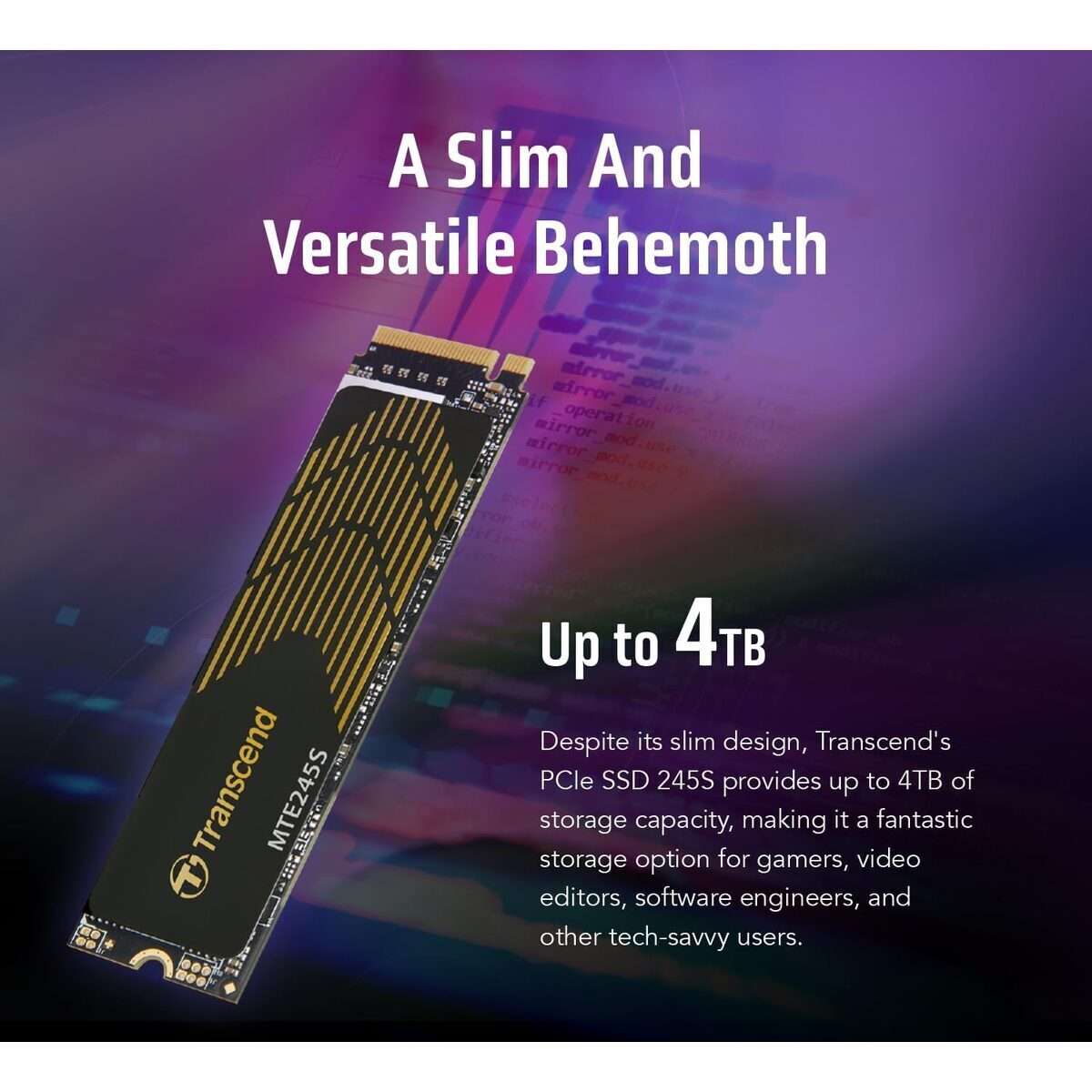 TRANSCEND 1 TB MTE245S PCI-E  GEN 4X4 M.2 NVMe 2280 SSD 3D TLC - 5300 MB/s Read 4600 MB/s Write -...