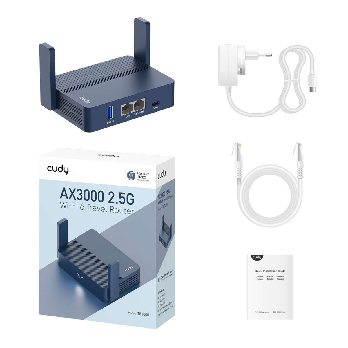 Cudy AX3000 2.5G Wi-Fi 6 Mini VPN Travel Router (TR3000)