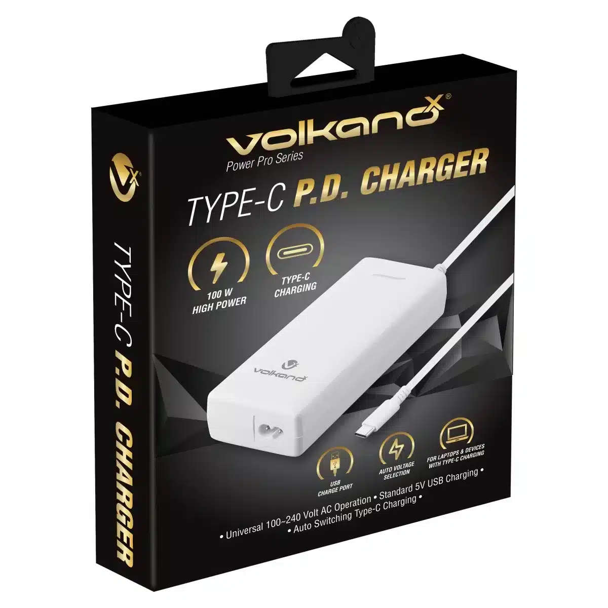 VolkanoX Power Pro 100W Type-C P.D. Charger White