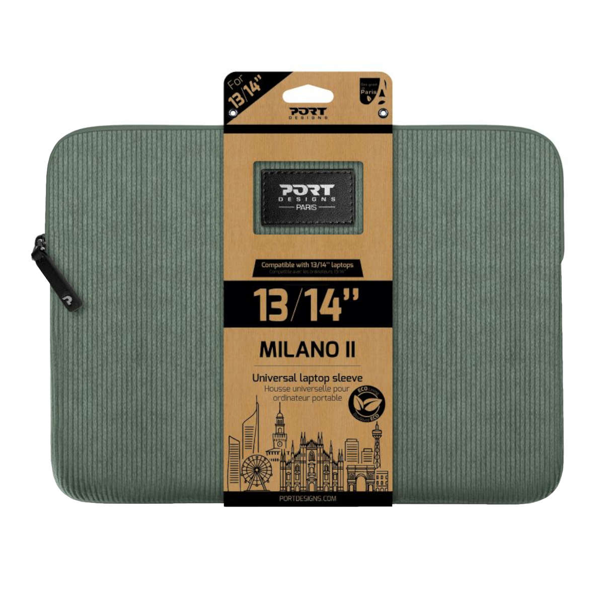Port Designs Milano II Eco 13/14" Universal Laptop Sleeve - Sage Green