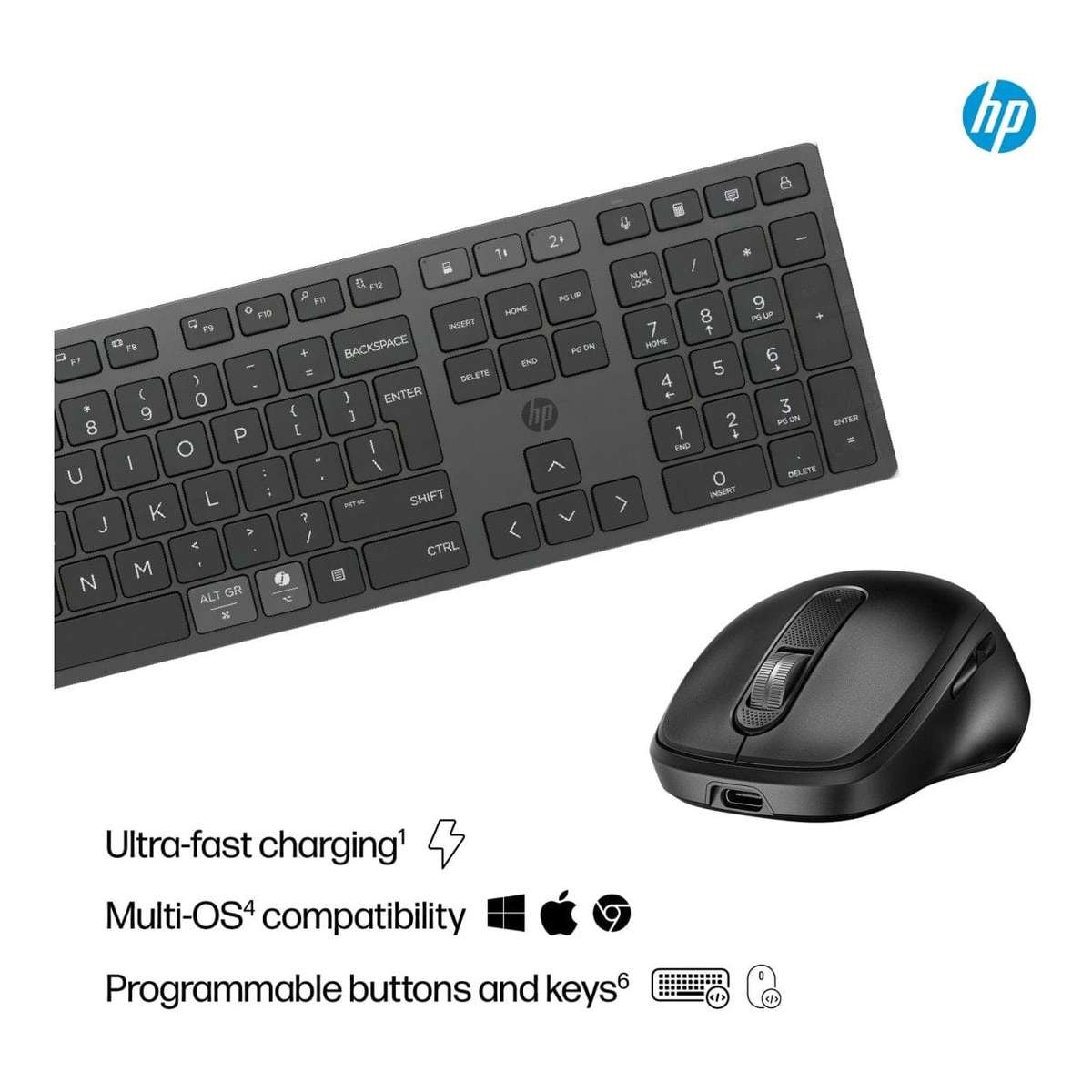 HP 725 Multi-Device Rechargeable Wireless Keyboard and Mouse Combo Black