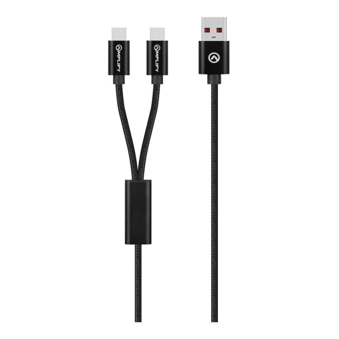 Amplify 1.2m Linked Series 60W USB to 2x USB-C Braided Cable Black