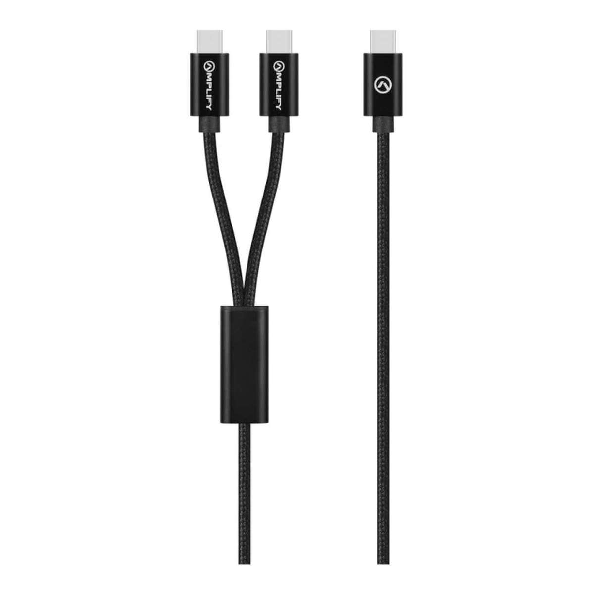 Amplify 1.2m Linked Series USB-C to 2x USB-C Braided Cable Black