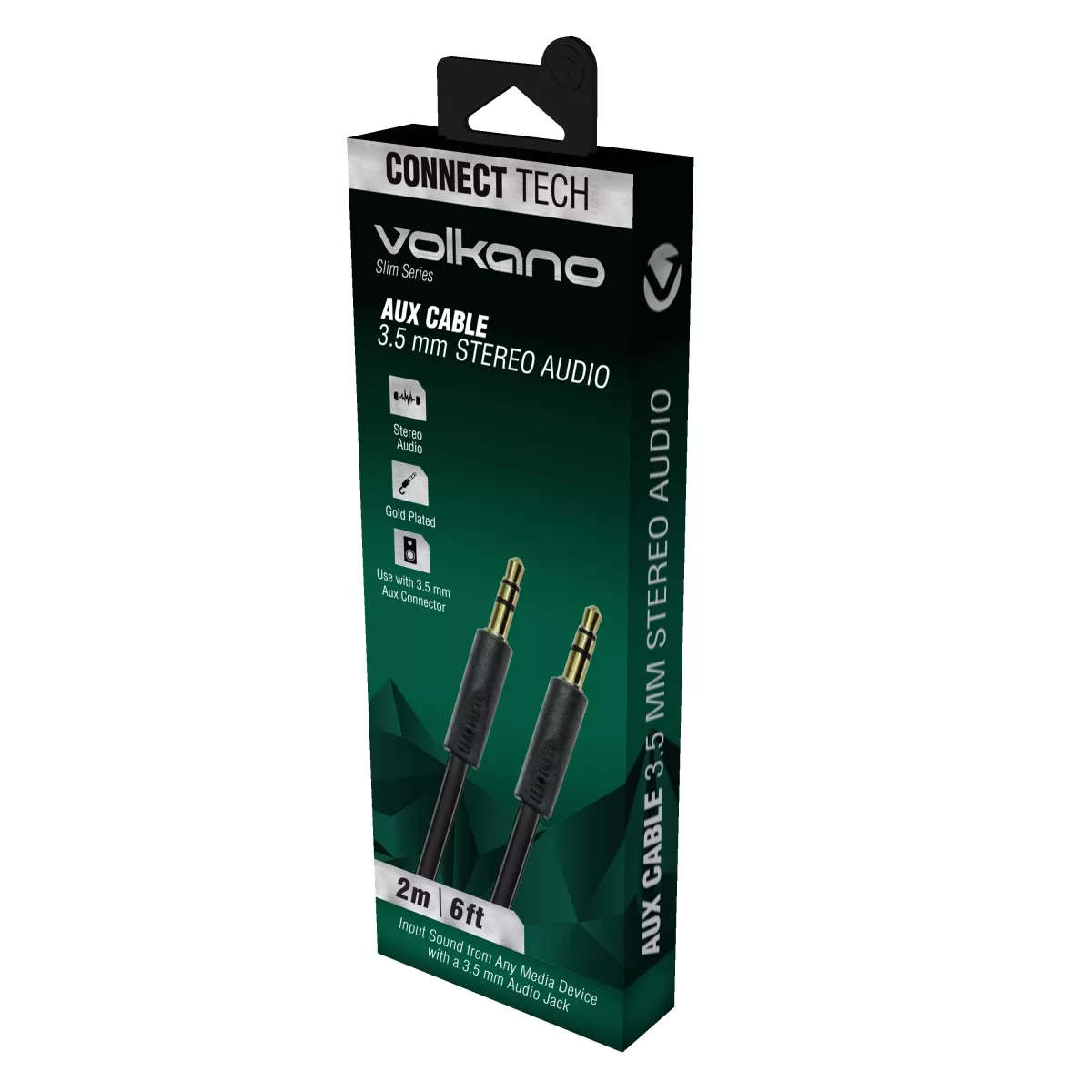 Volkano Slim Series 3.5mm Aux Stereo Cable 2m Black