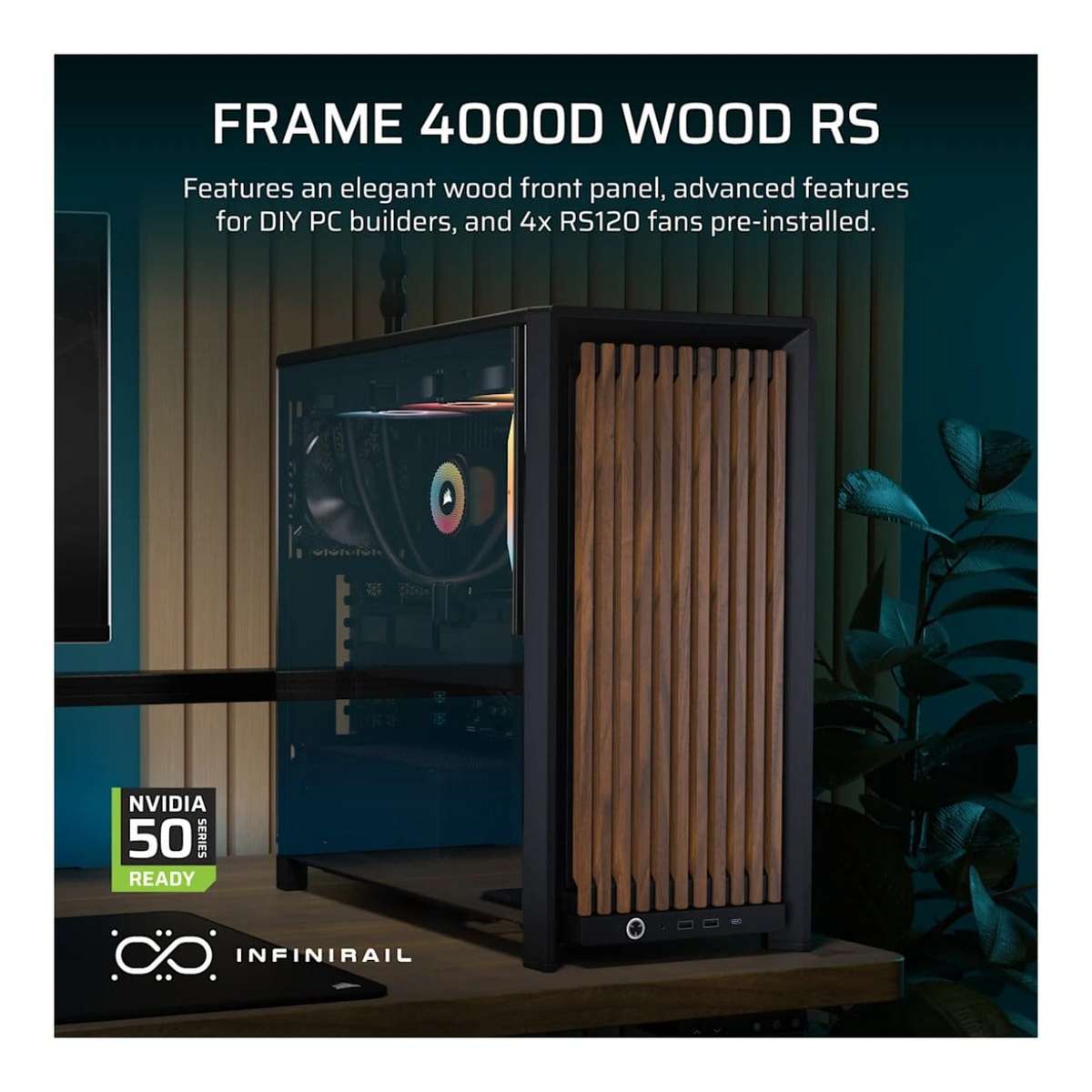 Corsair FRAME 4000D RS WOOD Modular Mid-Tower PC Case Walnut