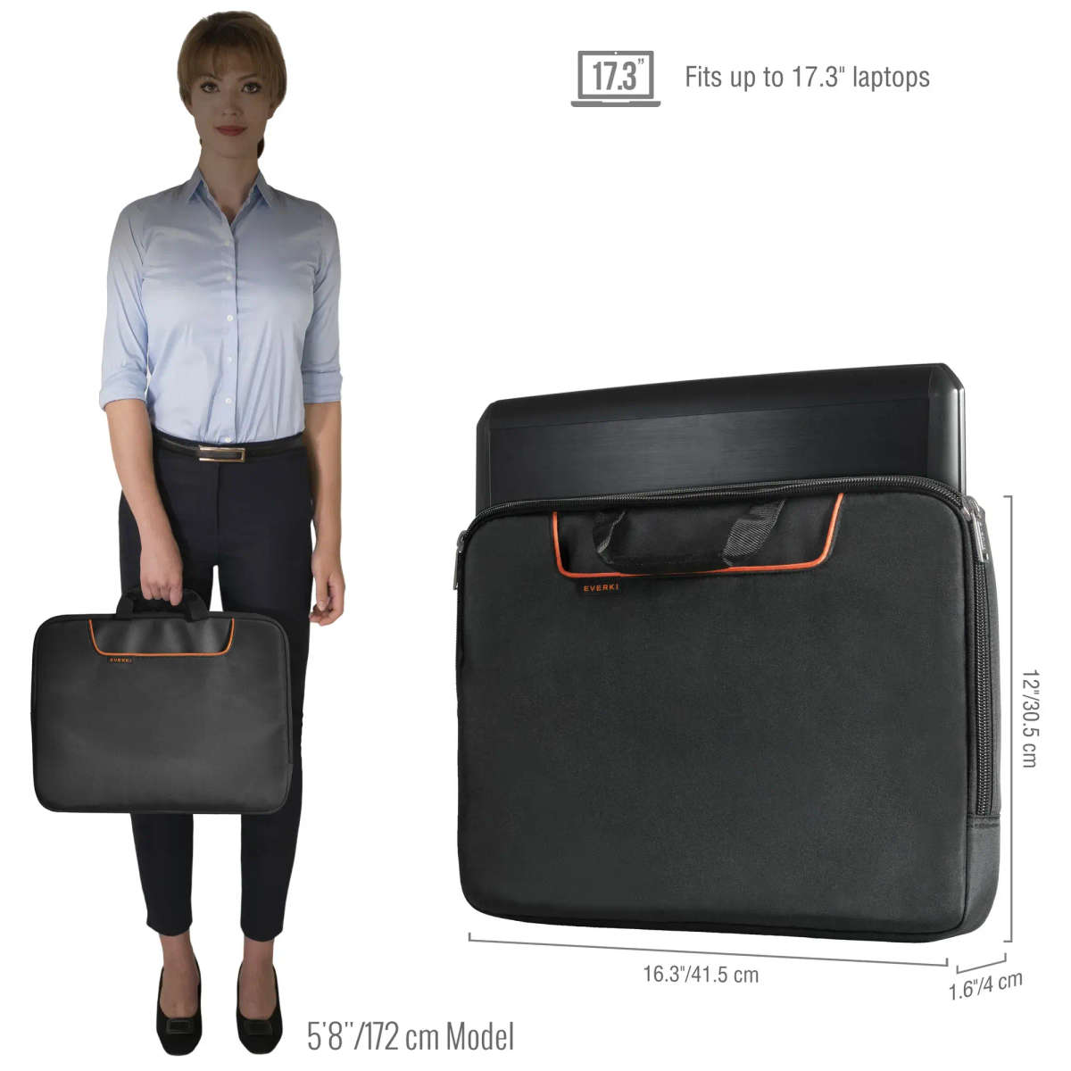 Everki EKF808S17B 17.3-inch Notebook Sleeve Case Black Orange