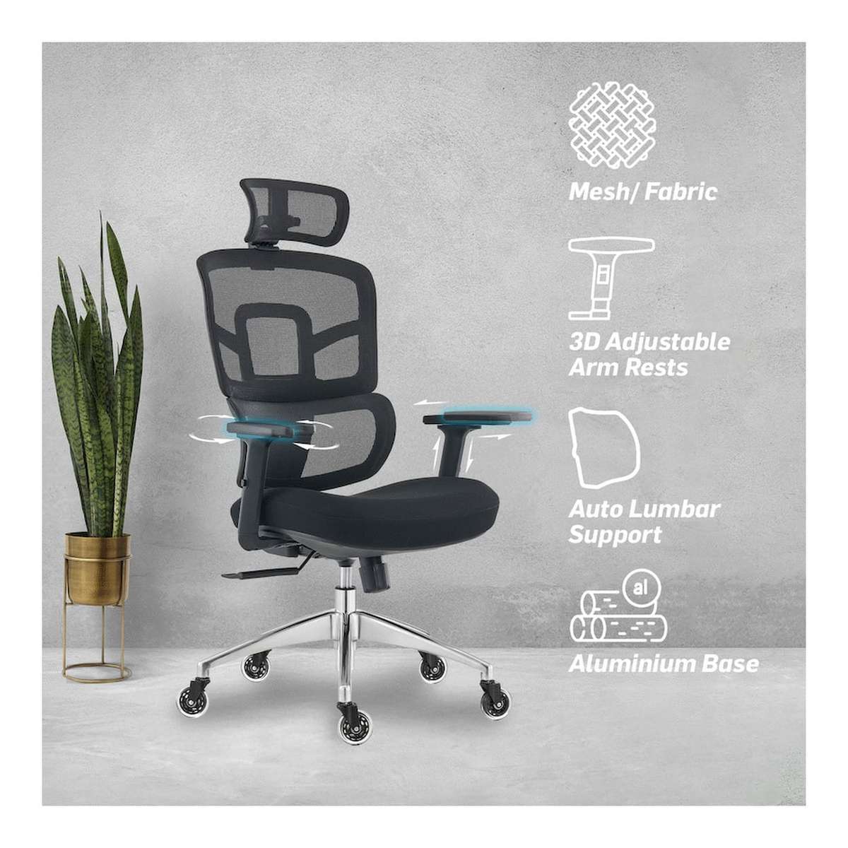 Everfurn Premium Graphite Ergo High Back Chair Black