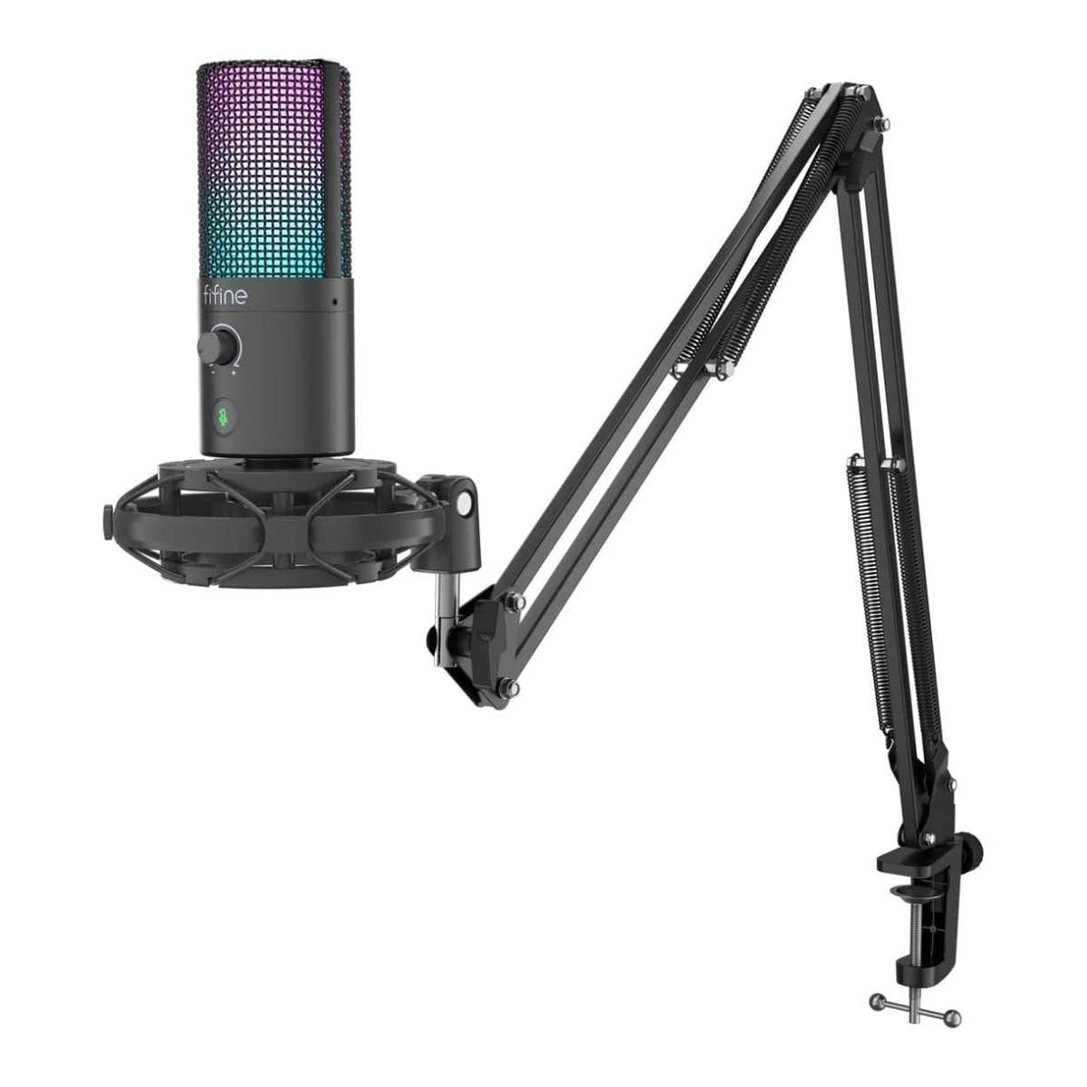 Fifine T669 Pro3 RGB Microphone with Pop Filter and Boom Arm Stand