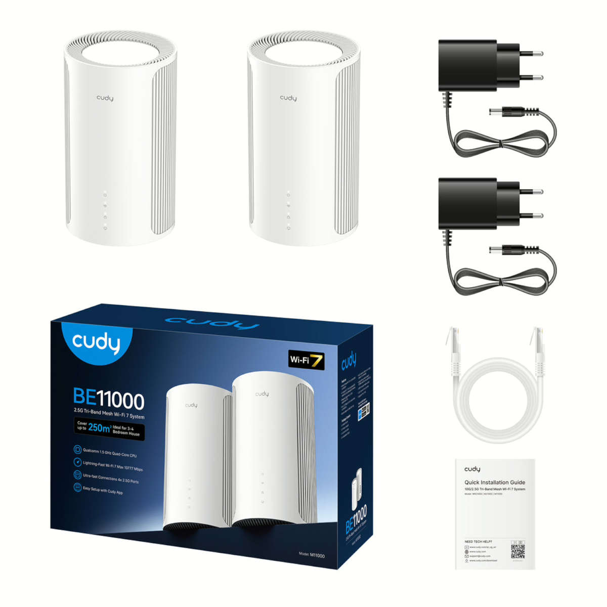 Cudy BE11000 Wi-Fi7 Tri-band Mesh Wi-Fi System (2 Pack)-White