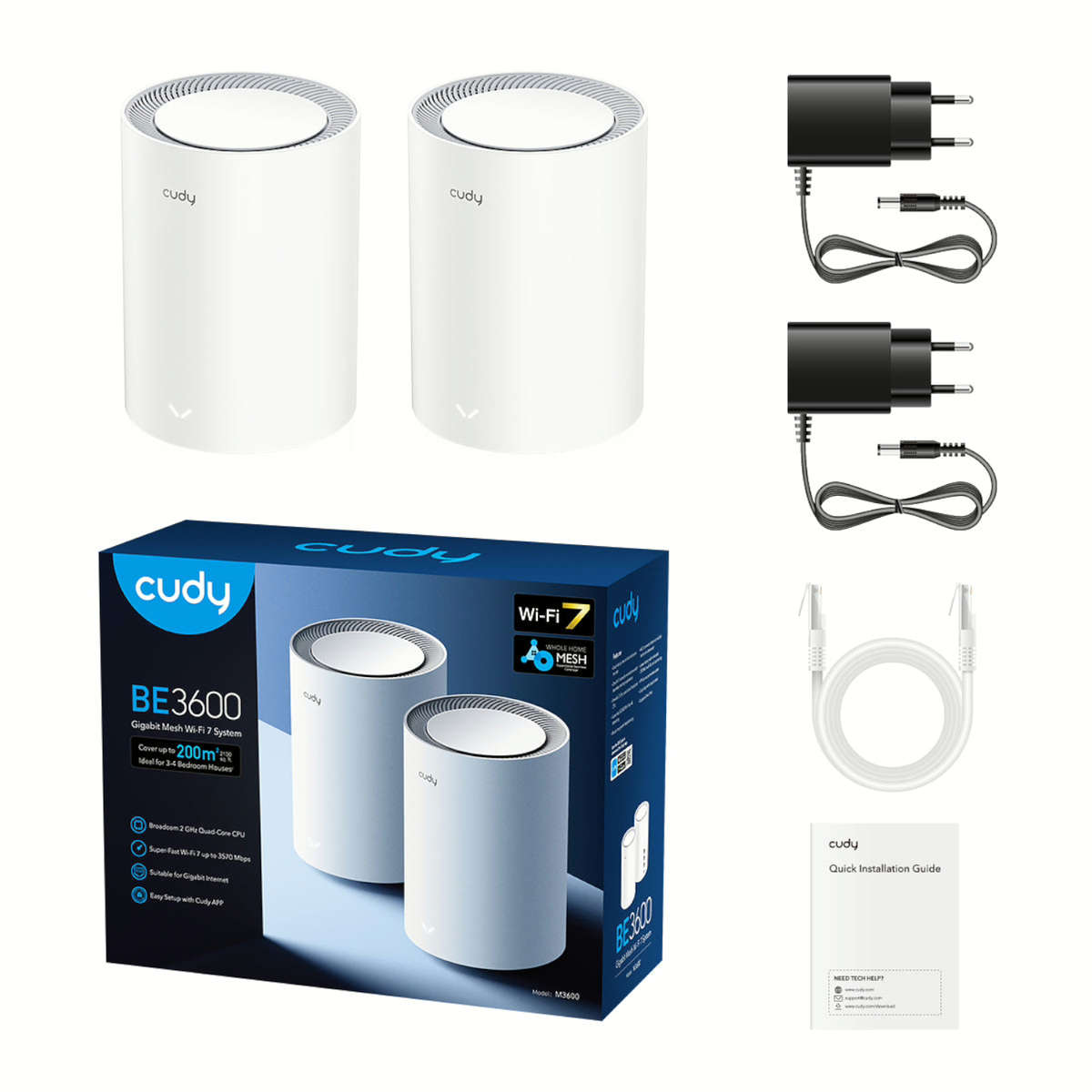 Cudy BE3600 Gigabit Mesh Wi-Fi 7 System (M3600) ? 2 Pack
