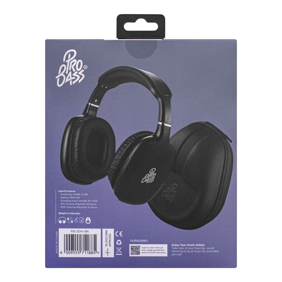 Pro Bass Retro Wireless Headphone Black