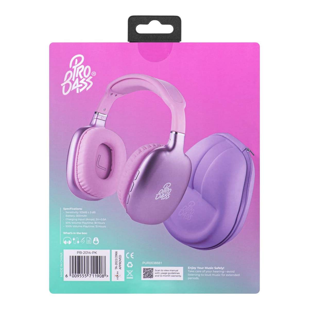 Pro Bass Retro Wireless Headphone Pink