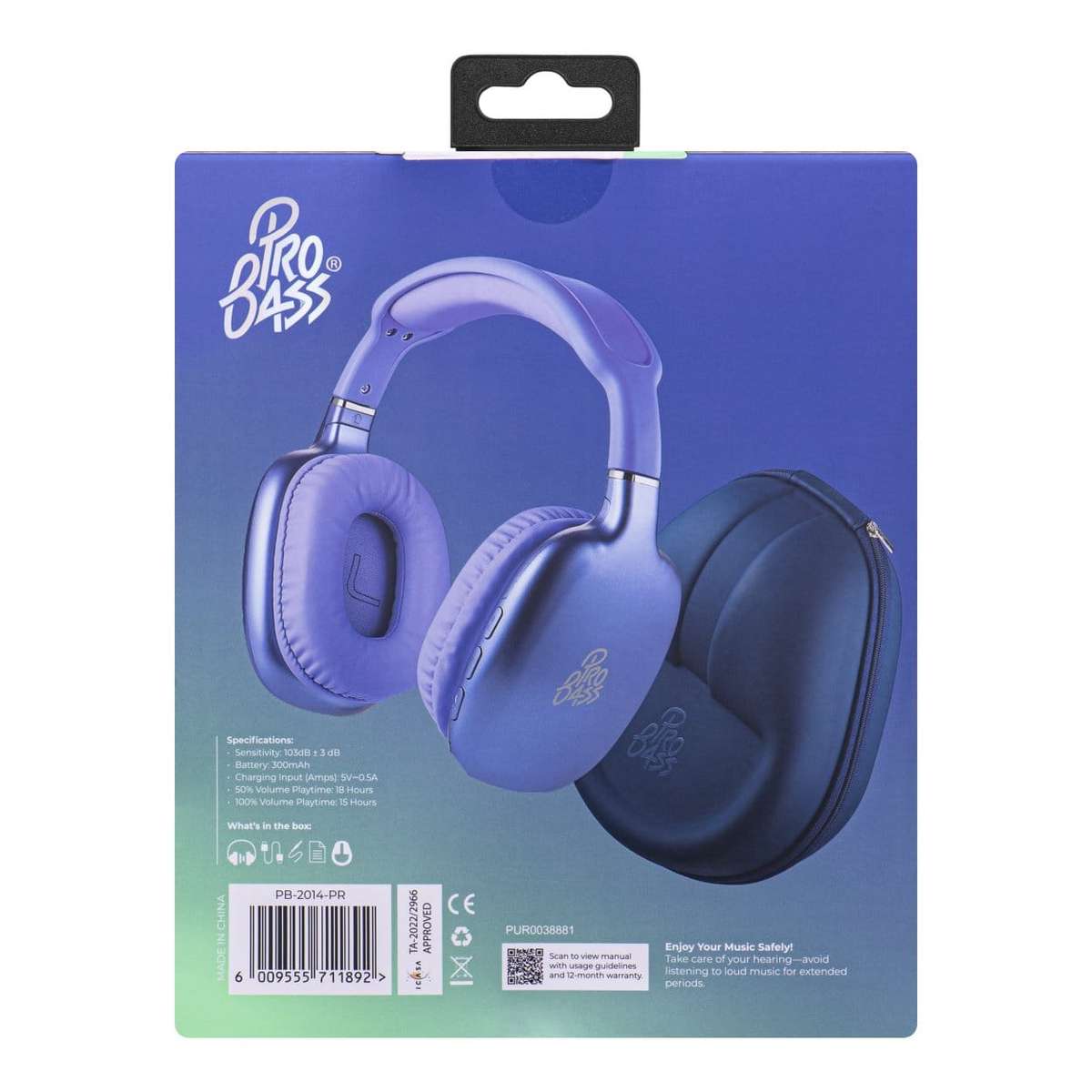 Pro Bass Retro Wireless Headphone Purple