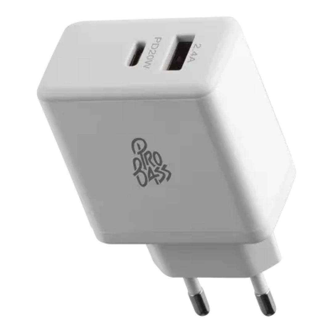 Pro Bass RapidCharge Series 32W Dual USB Wall Charging Adapter White