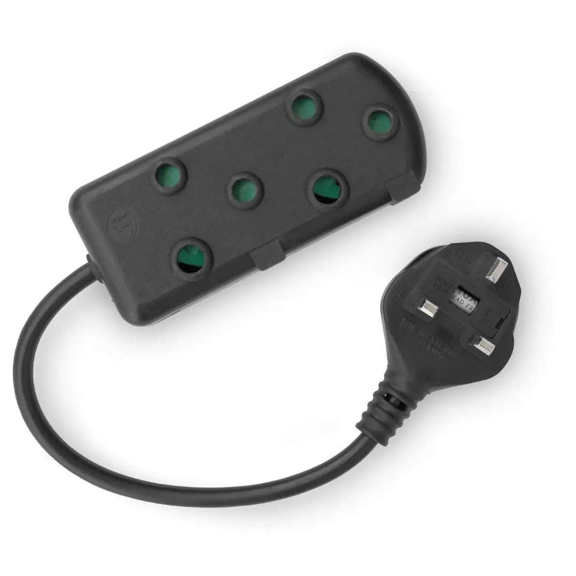 RCT 2 SA SOCKET MULTIPLUG WITH UK PLUG - Black