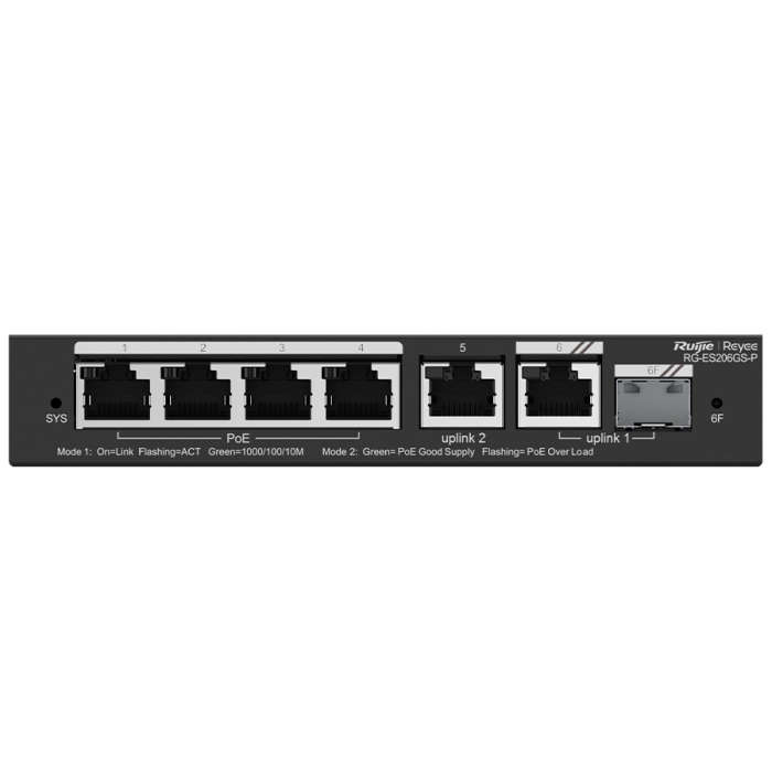 Reyee 6 Port Gigabit with 4 PoE 54W 1SFP Combo Port Smart Managed Switch