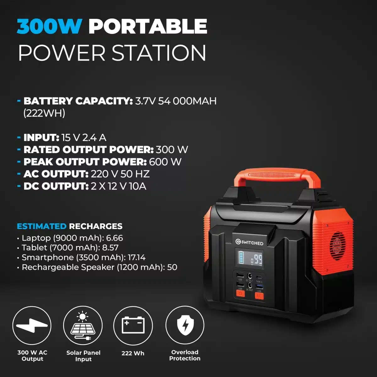 Switched 300W 222Wh Portable Power Station