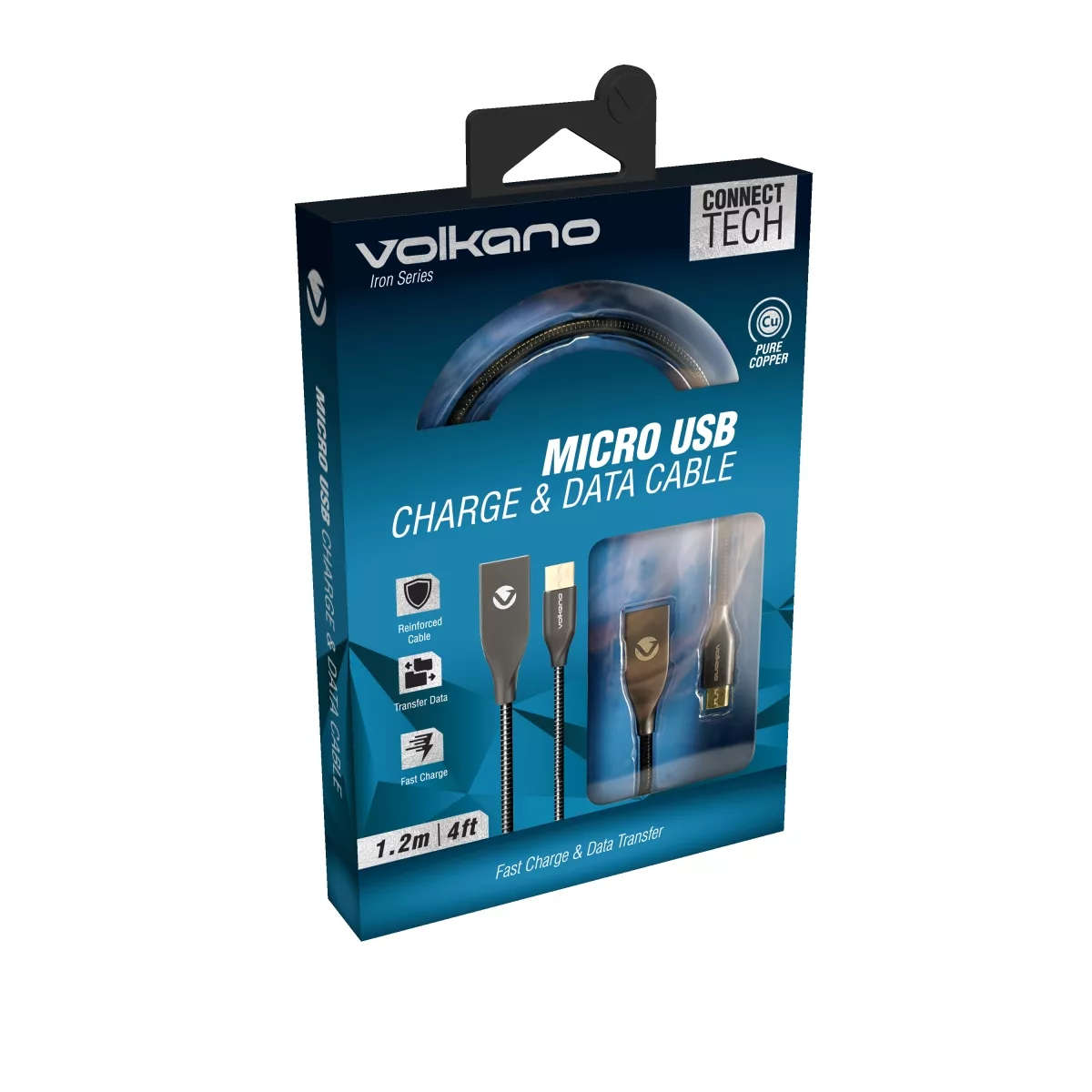 Volkano Iron Series 1.2m Micro USB Charge and Data Cable Black