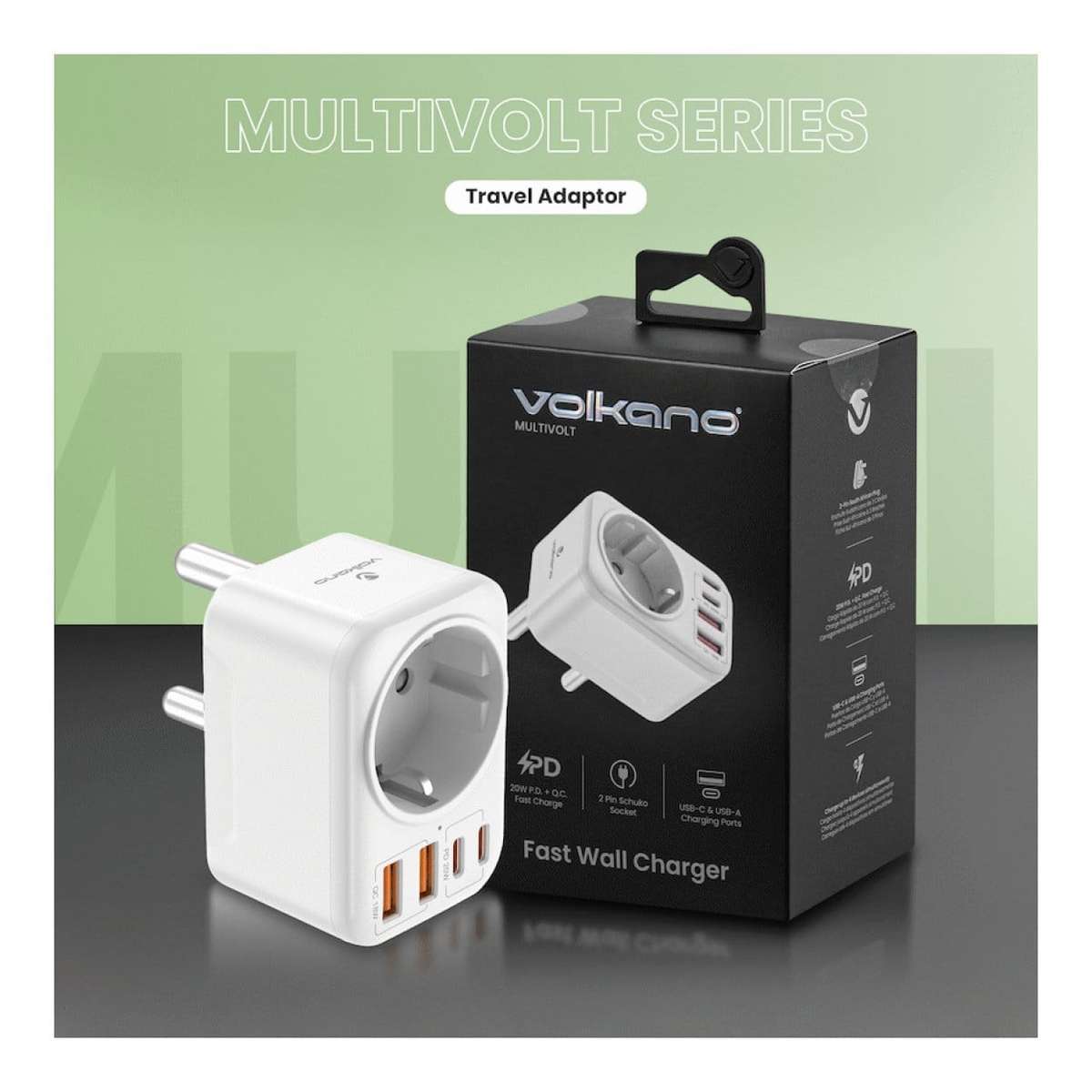 Volkano MultiVolt Series 20W SA Plug to Multi Travel Socket