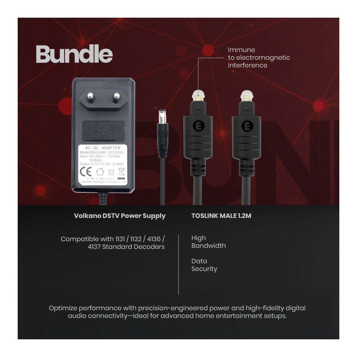 Volkano Power Supply with Toslink Cable 1.2m Bundle