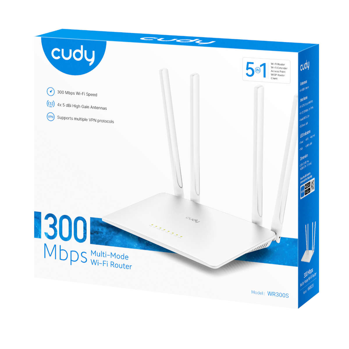 Cudy WR300S 300Mbps 5-Port Wi-Fi 4 Router  White