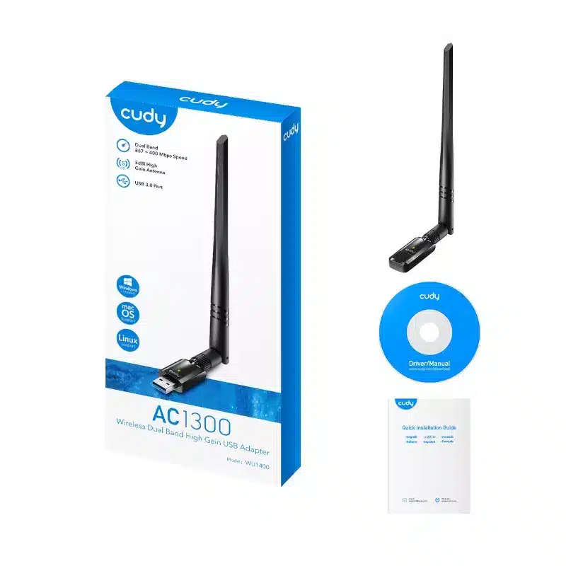 Cudy 1300Mbps High gain WiFi USB3.0 Adapter with High gain Antenna