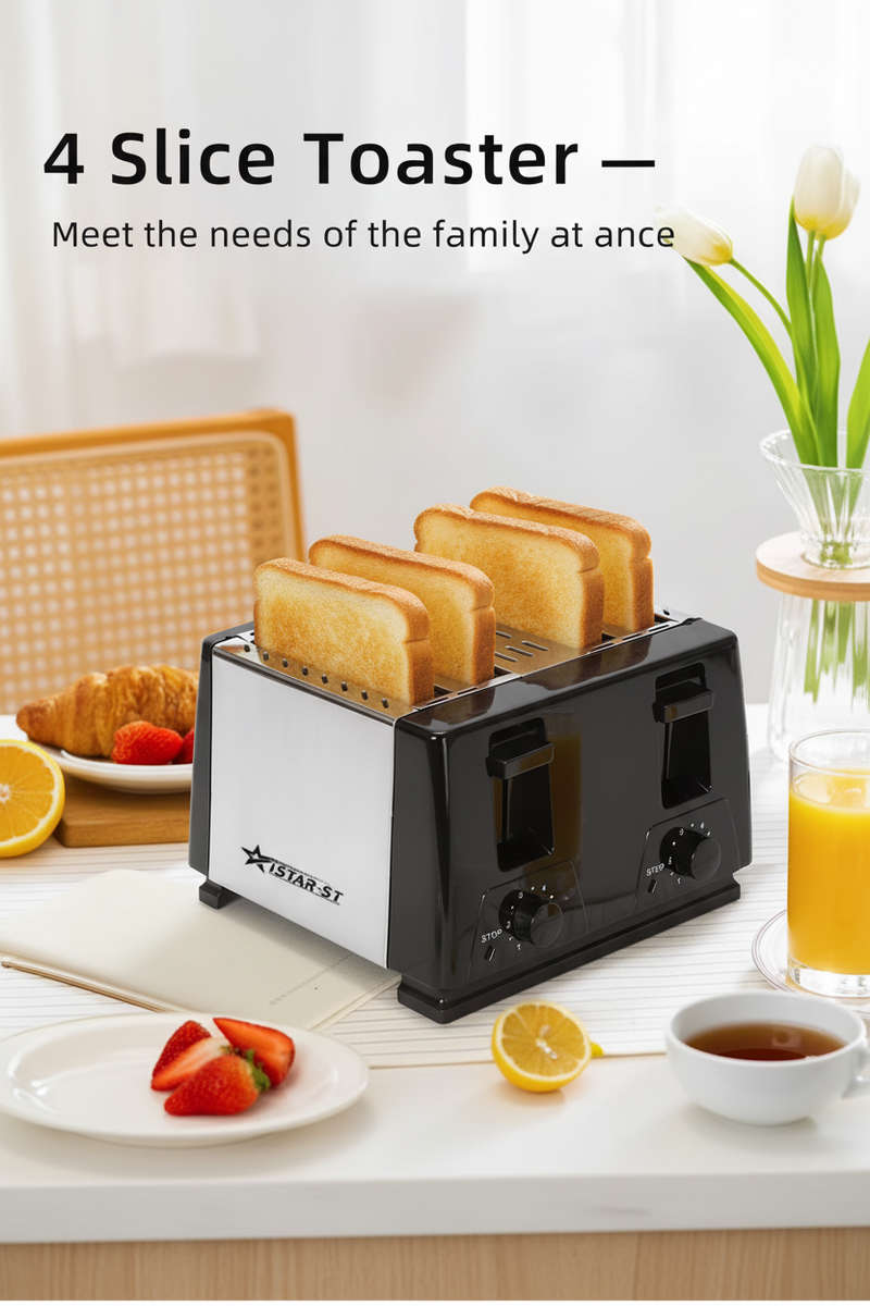 iStar-ST CS-3090 4-Slice Toaster 1300W | Stainless Steel | Removable Crumb Tray