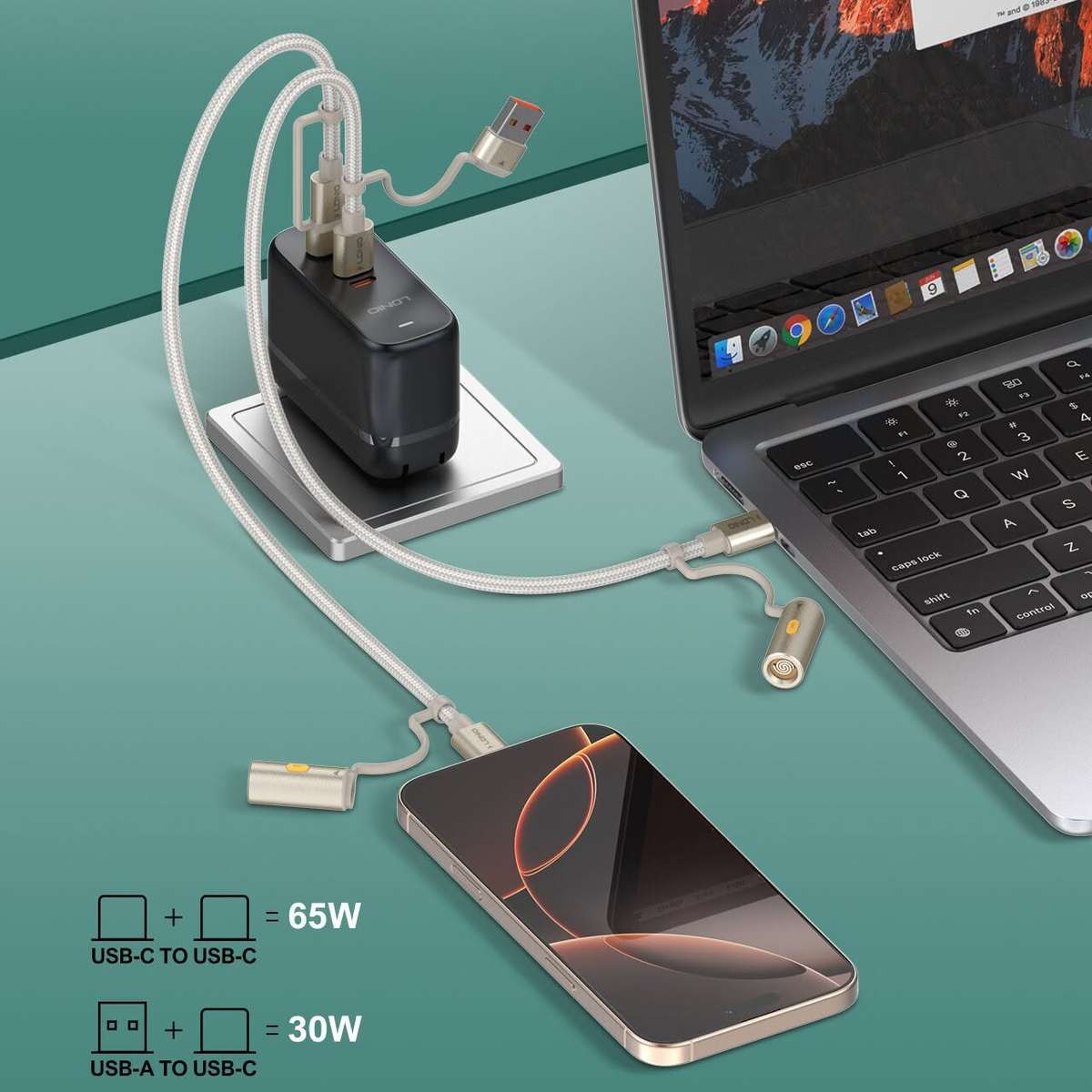 LDNIO LC18 4-in-1 65W Charging Cable with Cigarette Lighter  1.2m