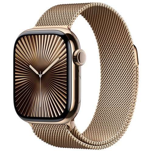 Apple Watch Series 10 GPS + Cellular 42mm Gold Titanium Case with Gold Milanese Loop