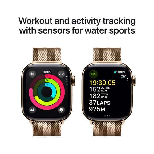 Apple Watch Series 10 GPS + Cellular 42mm Gold Titanium Case with Gold Milanese Loop