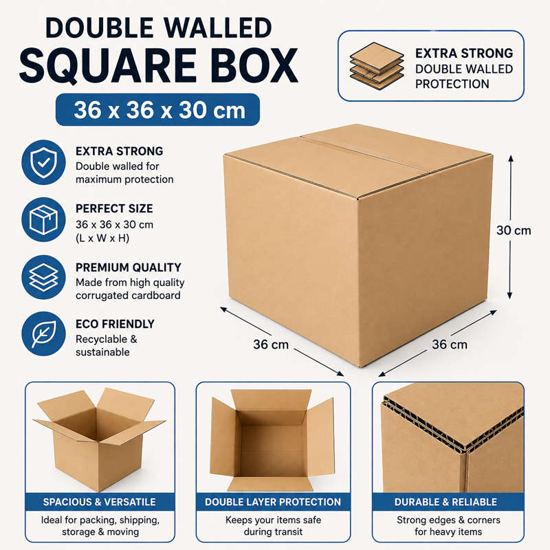 Double Wall Cardboard Box 36 x 36 x 30 cm  Heavy Duty Shipping Box