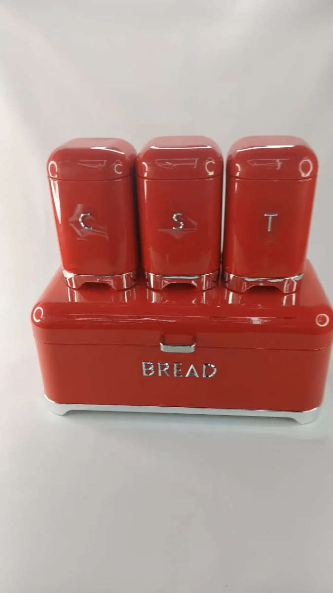 Bread Bin And Canister Set Red