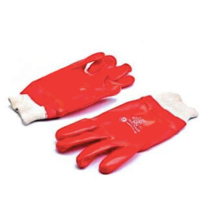 Glove PVC Red Knitted Wrist 2"